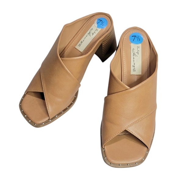 Vintage Havana Valeria Cognac Chunky Heels Criss-Cross Slide Sandals Mules 7.5 - Picture 1 of 13
